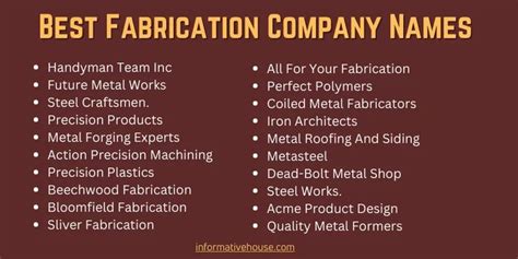 sheet metal fabrication company name ideas|fabrication company name ideas.